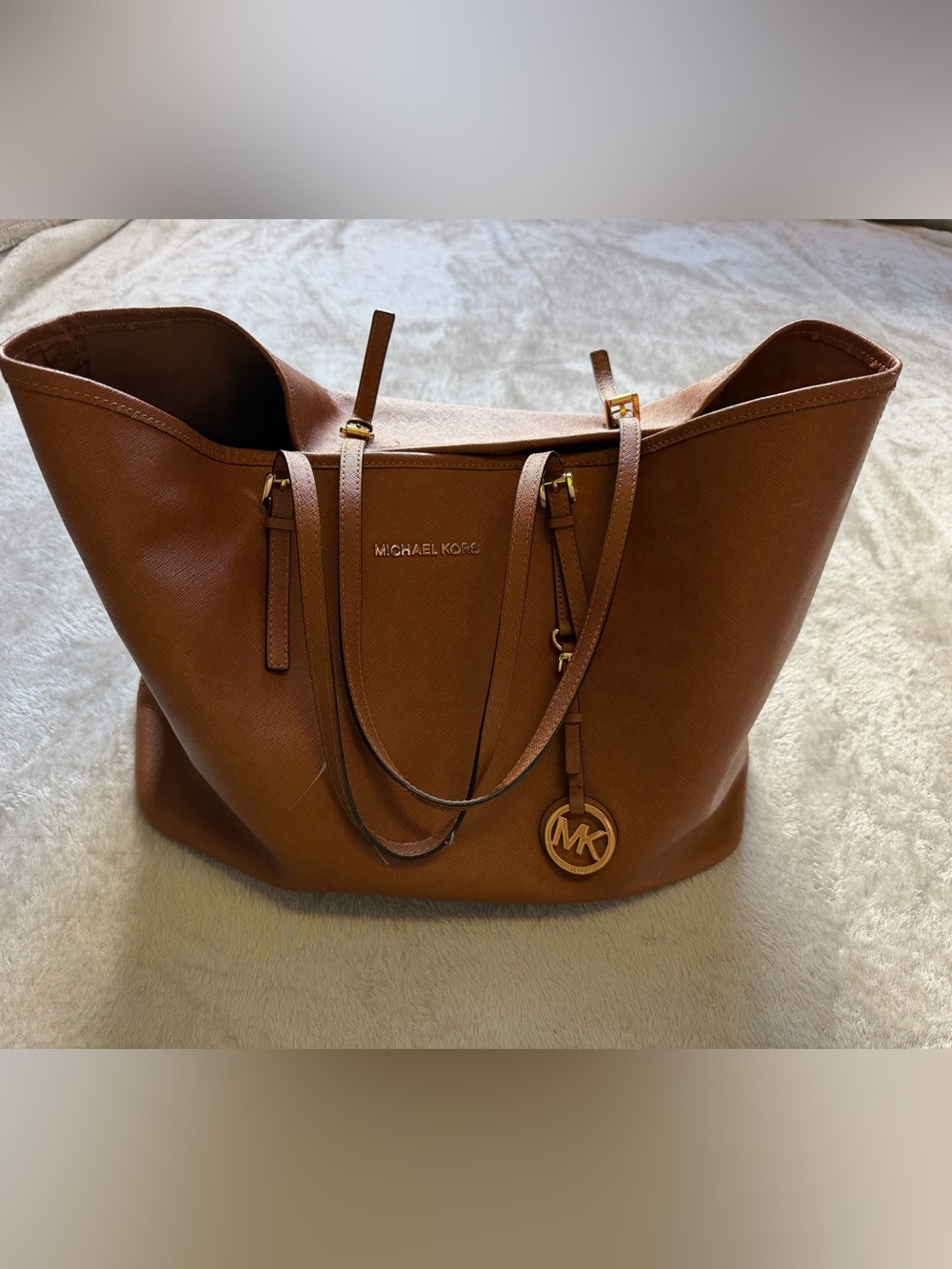 Michael Kors Cognac Saffiano Leather Tote with Gold Hardware